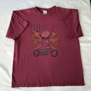 VTG Freedom Rider Skull and Crossbones Motorcycle T-shirt Size XL Made in USA